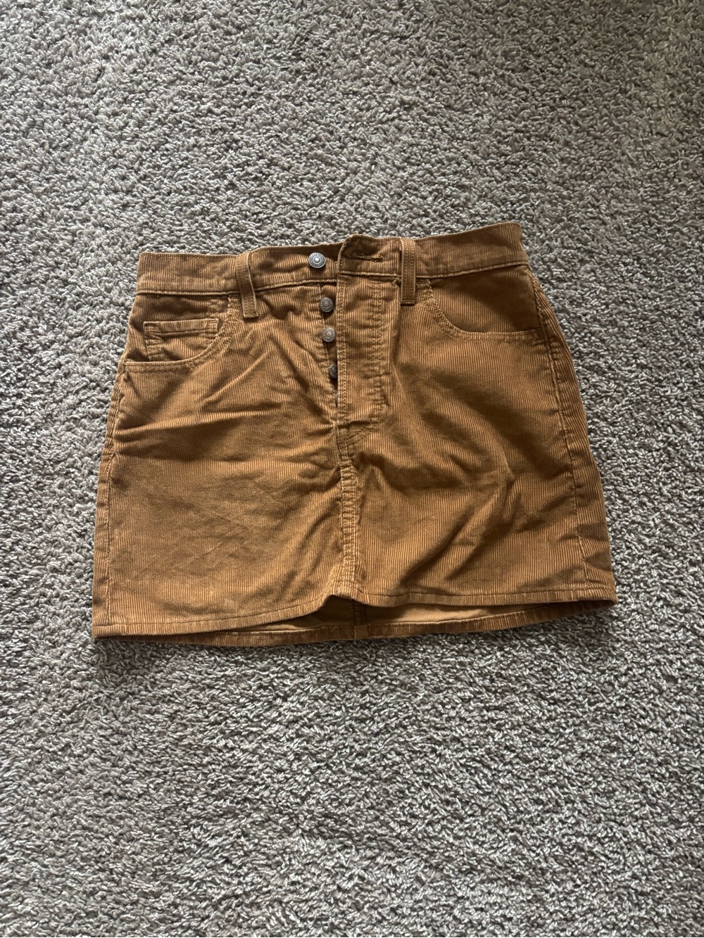 Levi's Button-Front Corduroy Mini Skirt in Caramel Brown